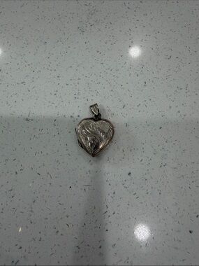 Engraved Heart Locket Pendant in Silver Tone